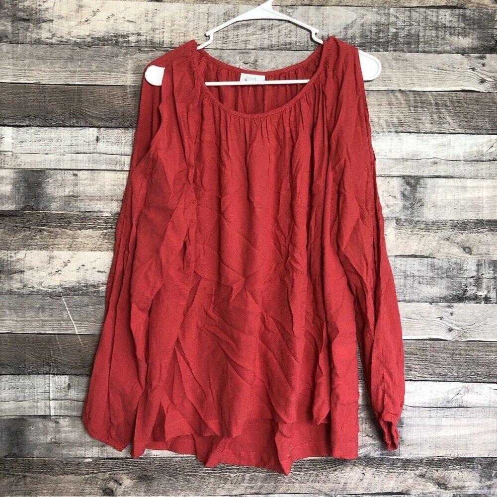 J. JILL Poppy Elliptical Open Cold Shoulder Top Blouse Medium Poppy NWT